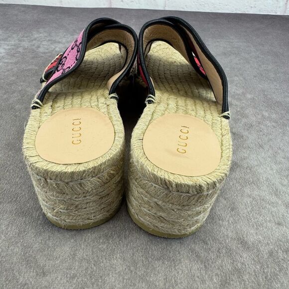 Gucci Multicolor Criss Cross Strap Red and Pink Espadrille Sandals Slides 37 - Picture 7 of 12